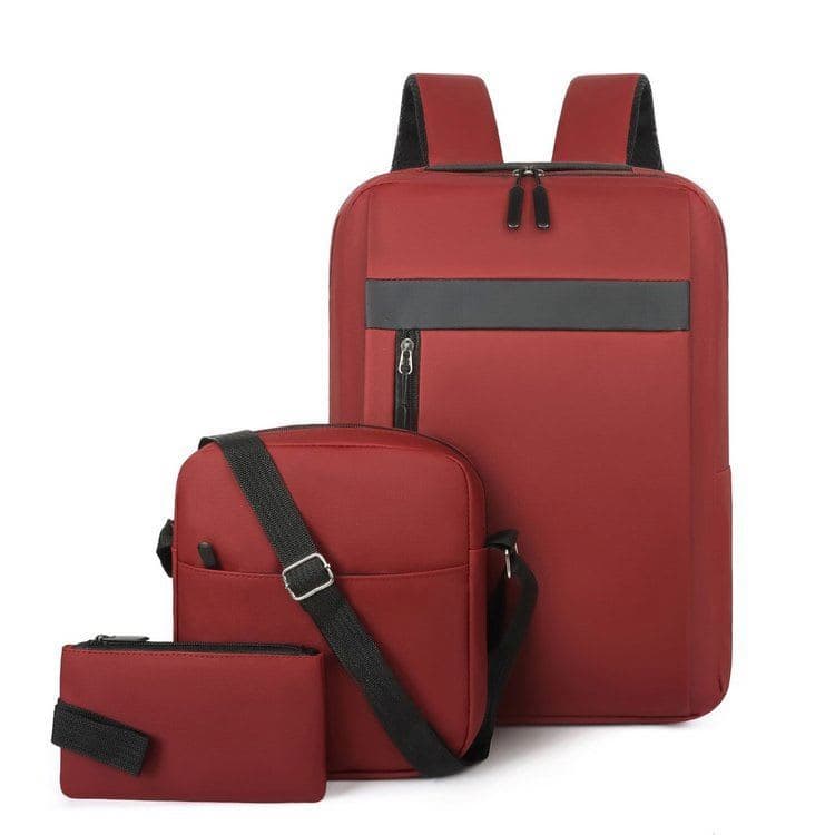 Ensemble 3 PCS sac a dos Élégant et Imperméable pour Homme Avec Port USB Grenat Mat-02 - طقم حقائب رجالية أنيقة 3 في 1 مع منفذ شحن