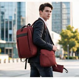 Ensemble 3 PCS sac a dos Élégant et Imperméable pour Homme Avec Port USB Grenat Mat-02 - طقم حقائب رجالية أنيقة 3 في 1 مع منفذ شحن 2