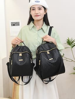 Sac à Dos Femme en Cuir Tressé Élégant avec Ceinture D'Épaule Convertible - حقيبة ظهر جلدية للنساء بتصميم فاخر 2